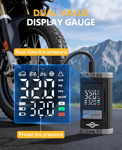 Image of 150 PSI Cordless Rechargeable Tire Inflator Portable Air Compressor | Fast Inflation, Digital Gauge, Auto Shutoff, LED Light, One-Click Start, for Car, Motorcycle, Bike, Sports Ball