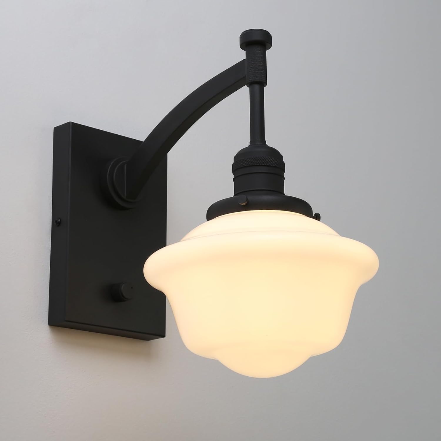 Pathson Vintage Milk White Wall Sconce, On Off Switch Design, Hardwired Glass Bathroom Vanity Light Fixture, Modern Mid-Century Wall Lamp for Mirror Living Room Farmhouse Bedside Lighting