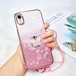 for Apple iPhone Mobile Phone Case for Women and Girl, Glitter Butterfly Floral TPU Protective Cover with Kickstand+Strap for iPhone XR (Pink) - Image 6