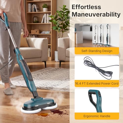 Image of NEWBULIG Scrubbing Steam Mop, Spin Steam Mops for Floor Cleaning with LED