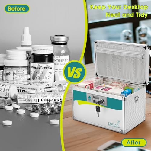Image of Glosen Medicine Lock Box,locking medicine box, Security Lock Boxes【Extra Large 16inch 16 x 9.25 x 7.5 Inch with removable storage pocket】 lock box, First Aid Key Safe Box for Medication