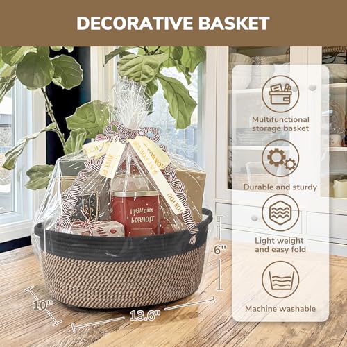 Image of CHICVITA Large Wicker Basket with Bags & Ribbon for Gifts, Black & Jute