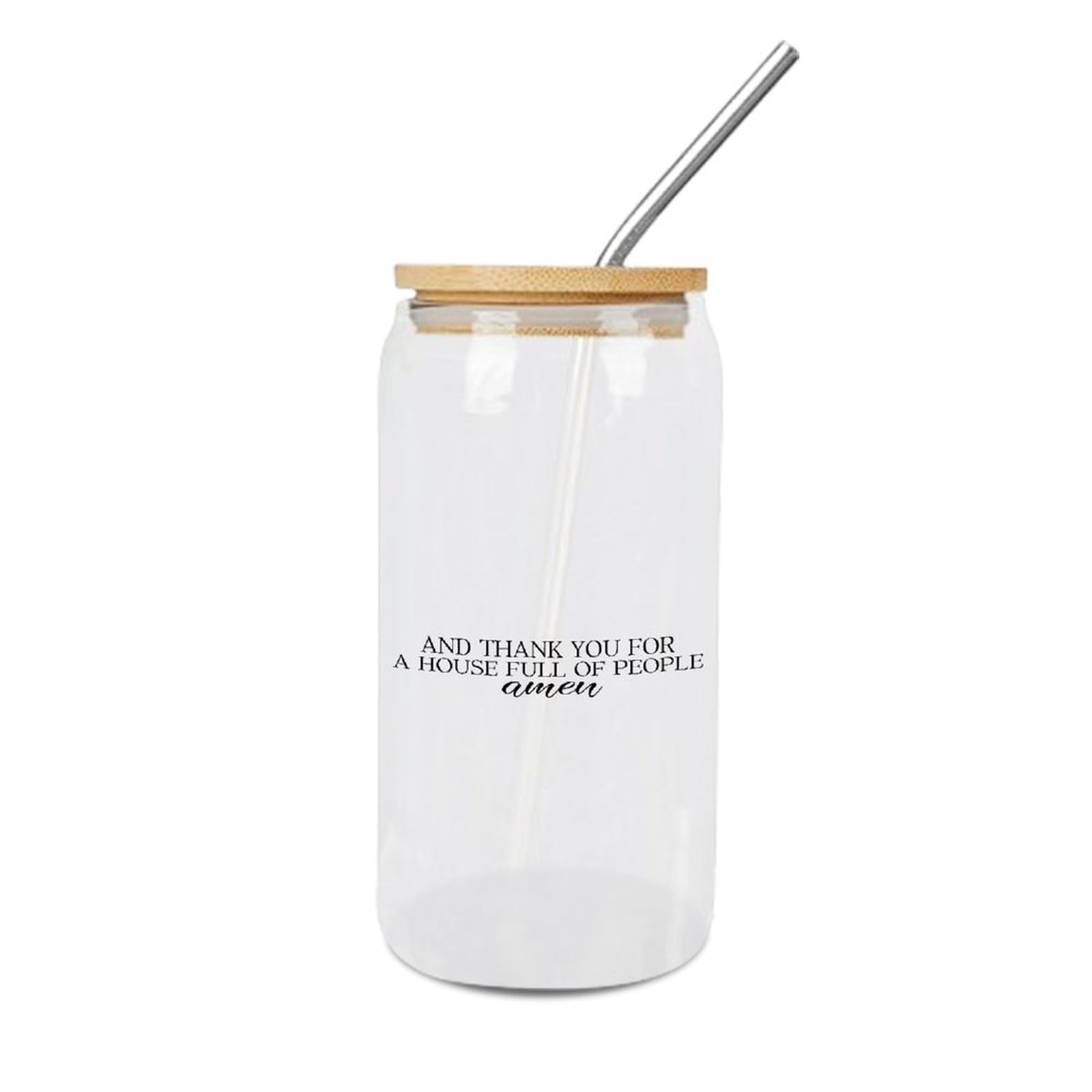 Luckluccy Can Glass Cups with Lid And Straw And Thank You for A House Full of People Glass Cup Glass Tumbler Cups Great For Beer Ice Coffee 16 OZ