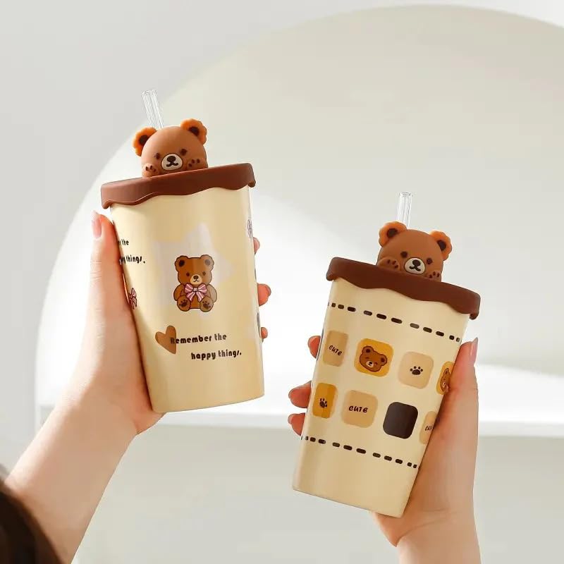 Image of Coffee Mug, Gift for Woman, Birthday Present for Girlfriend, Present for Wife Birthday, Mugs for Present, Holi Gifts, Panda Mug with Lid & Spoon Mug For Kids(Teddy' Ceramic Tumbler)