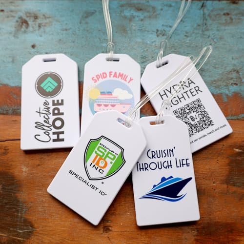 10 Pack - Bulk Custom Luggage Tags - Heavy Duty Personalized Bag Tag for Suitcases or Backpack - Hard Plastic - Add Company Logo, School I’D, Photo - Quality & Detail UV Print by Specialist ID (White)4
