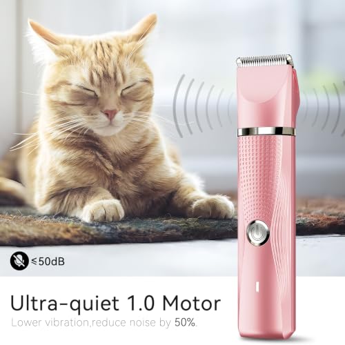 Image of Cat Grooming Clippers Kit with Paw Trimmer, 3 in 1 Electric Pet Hair Trimmer Supplies for Thick Matted Hair, Heavy Coat Butt Shaver Cat Razor Fur Trimmer for Dogs at Home (Pink)