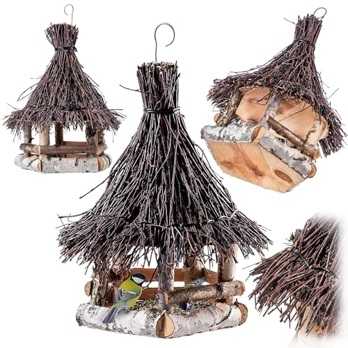 KADAX Vogelfutterhaus zum Aufhängen, Vogelhaus aus Birkenholz, dekoratives Futterhaus für Garten & Balkon,...