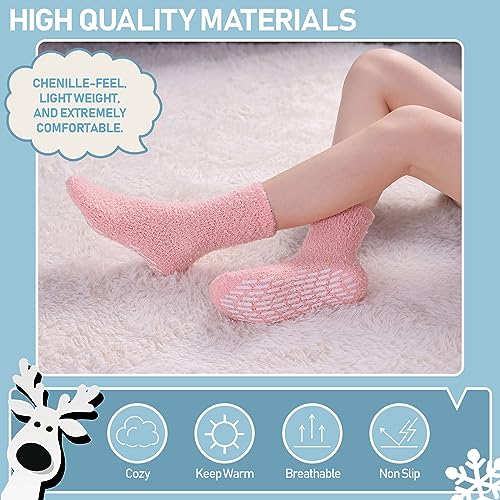 Image of Yebing Non Slip Hospital Socks for Women with Grips Fuzzy Cozy Anti Skid Slipper Socks Winter Warm Soft Fluffy Sleep Socks