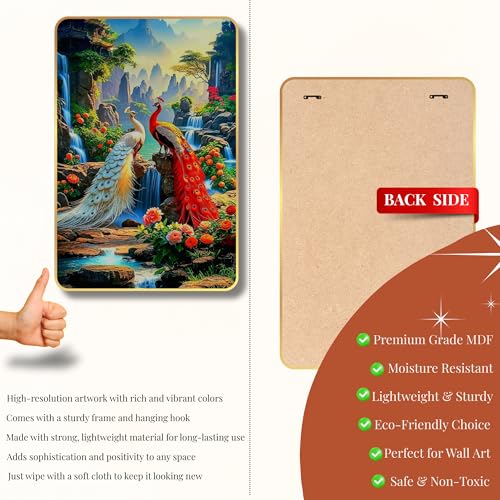 Image of Arkasto Peacock Wall Painting for Home & Office | Vastu Prosperity & Positive Energy Wall Art | MDF Wall Frame for Living Room, Bedroom & Decor (Style-06, 12x18 inch)