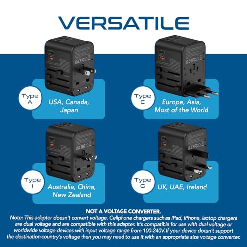 undefined Ceptics Universal Travel Adapter, 35W International Power Adapter with PD & QC 3.0 Dual USB-C, 3 USB Travel Adapter Worldwide, Type I C G A Outlets 110V 220V A/C - EU Euro US UK (11-KU) の商品画像 7