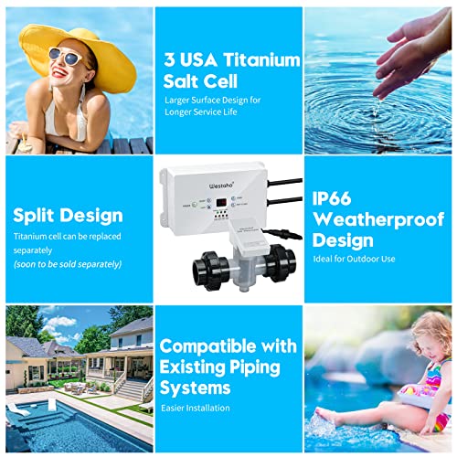 Salt Chlorine Generator, Westaho Salt Water Pool Chlorinator System With Usa Titanium Cell, Designed For Inground Pools Up To 35,000 Gallons, Chemical-Free, Ip 66 Waterproof #TOP2