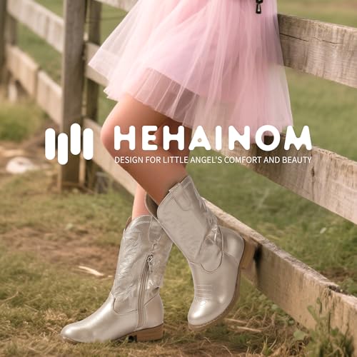 Hehainom Girls Cowgirl Cowboy Boots Toddler Western Riding Boots Round Toe Mid Calf Zipper Booties for Little Kid Big Kid2