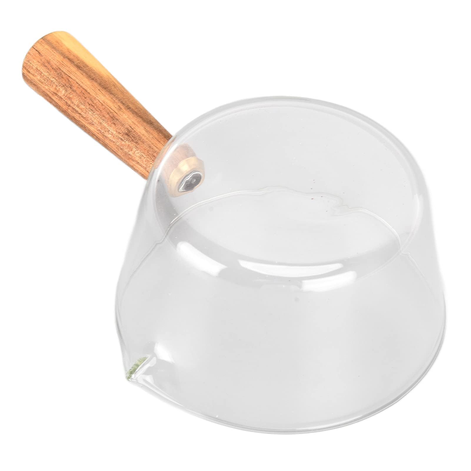 Ejoyous Pentola, lattiera in vetro con manico in legno, casseruola, casseruola, pastaiola con beccuccio a V, salsiera per latte, zuppa, pasta, uova, riso (400 ml)