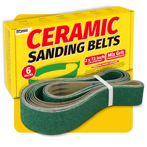 6 Pack 2 x 72 Inch Zirconia Ceramic Sanding Belts Kit 40 60 80 100 120 180 Grits Premium Metal Grinding Belts for Knife Sharpening Stock Removal and Bevel Work