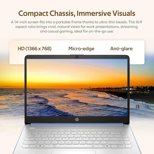 Image of HP Flagship 14 inch Laptop with AI Copilot for Student, 13th Gen Intel 4-Core, 4GB DDR4, 256GB Storage(128GB UFS+128GB Docking Station), Intel Graphics, Webcam, 1 Year Office 365, WiFi 6, Win 11 S, Blue