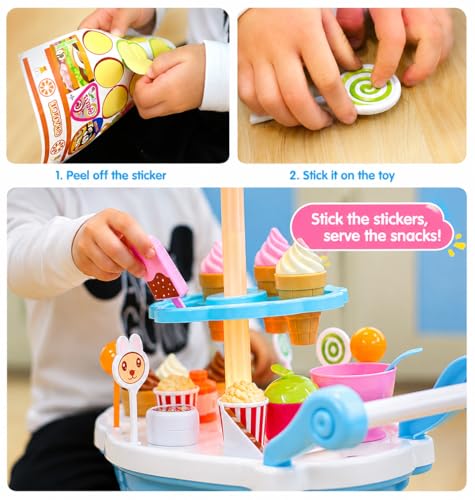Image of DIY Miniature Home Kitchen Set with LED Light, Openable Dust Cover & Movable Accessories - 102 PCS Creative Dollhouse Kit for Kids & Collectors (8+) (Ice Cream Cart)
