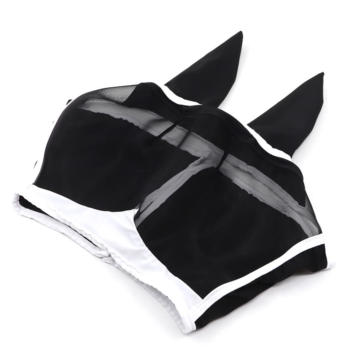 TopHomer Masque anti-mouches en maille fine avec oreilles - Respirant - Anti-moustiques - Pour cheval - Noir et blanc - Taille L