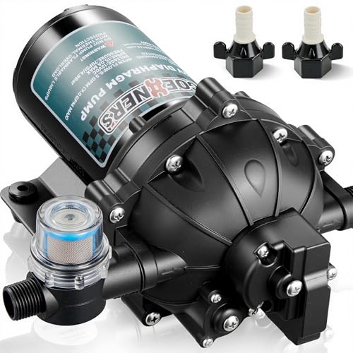 Image of [Upgraded Version] 12V DC Fresh Water Pump, 6.5GPM 70PSI Five Chamber Self-Priming Diaphragm Pump with Heavy Duty Pressure Switch and Strainer for RV, Marine, Caravan