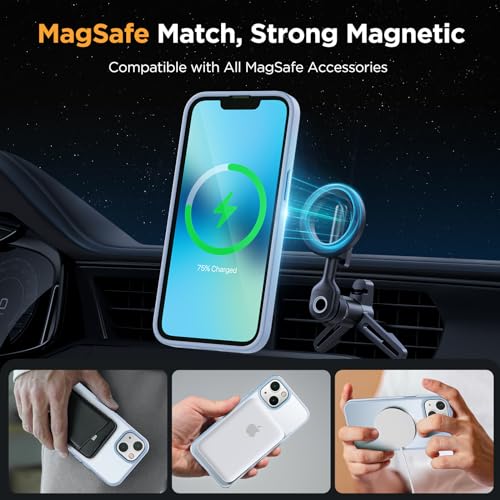Image of Miracase Magnetic for iPhone 13 Case 6.1 inch (Compatible with MagSafe)(with 2X Screen Protectors) Military-Grade Protection, Anti-Fingerprint Translucent Matte Phone Case Cover, Light Blue