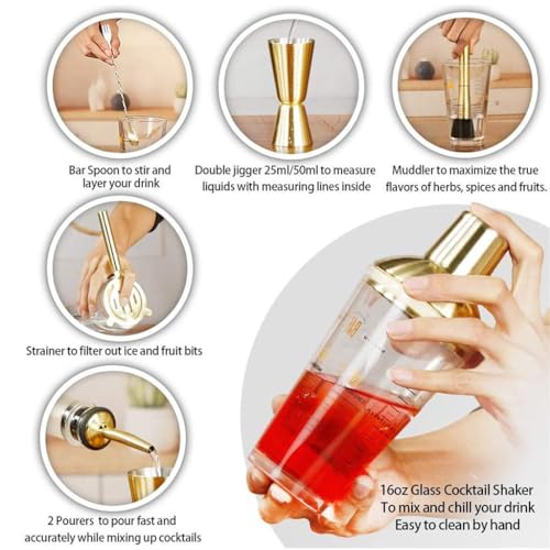 Coctelera de acero inoxidable juego dorado 9 piezas miniatura 2