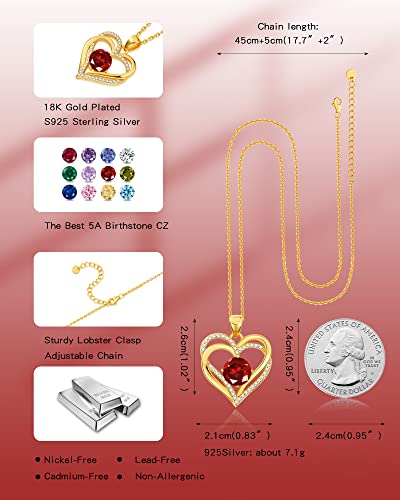 Theceros Dainty Gold Necklace For Women, Girlfriend Gifts Sterling Silver Birthstone Heart Necklaces Birthday Valentines Jewelry Gifts For Women Wife Mom Daughter Her #TOP3