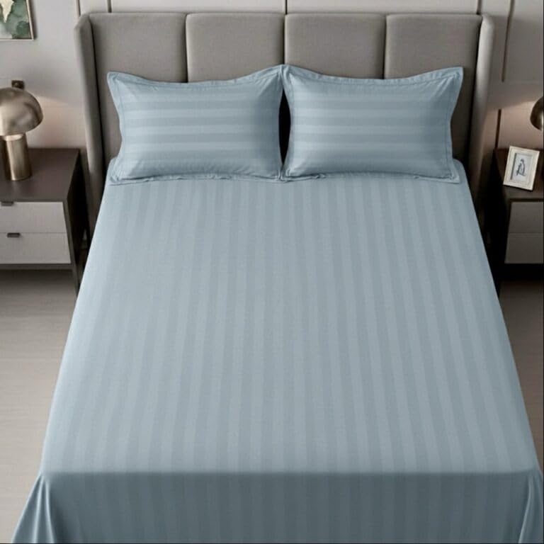 AVIS BEDLINEN 100% Cotton 600 TC Stripe Pattern Bedsheet With 2 Pillow Cover | Soft Comfortable Durable Bedding Set for Bedroom | Breathable &Lightweight Bedsheet for All Season (King, Starlight Blue) 2