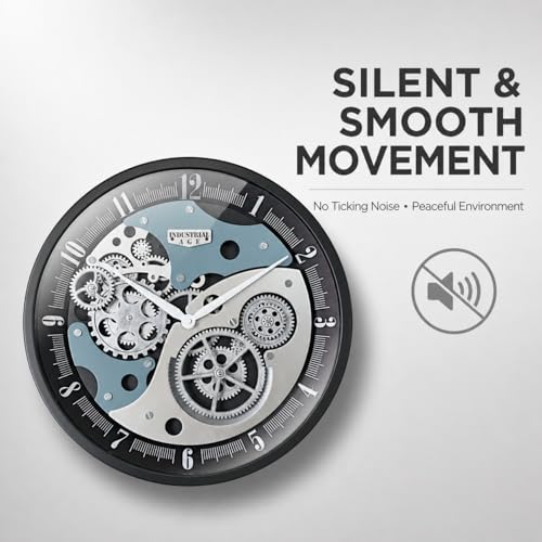 Image of ARMONIA Mechanical Moving Gear Wall Clock for Living Room | 46 cm Acrylic Industrial Steampunk Analog Wall Clock | Real Moving Gears, Dual Tone Design | Modern Home & Office Decor | Silver Black