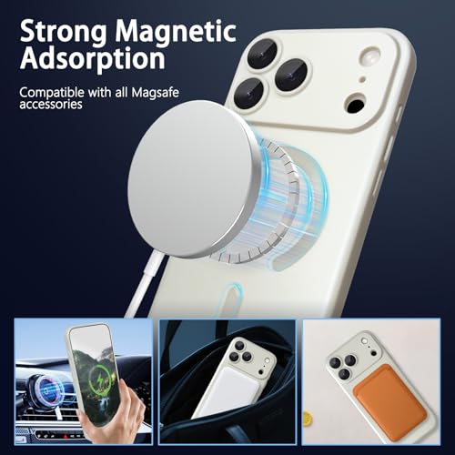 ankofave Magnetic for iPhone 17 Pro Max Case, with Camera Lens Protector, Compatible with Magnetic, Slim Shockproof Bumper Soft Silicone Metallic Luster Phone Case for iPhone 17 Pro Max, White by ankofave - Image 2