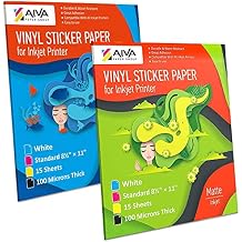 Printable Vinyl Sticker Paper for Inkjet Printer - 15 Glossy and 15 Matte Self-Adhesive Sheets - Waterproof Decal Paper - Standard Letter Size 8.5"x11" - White