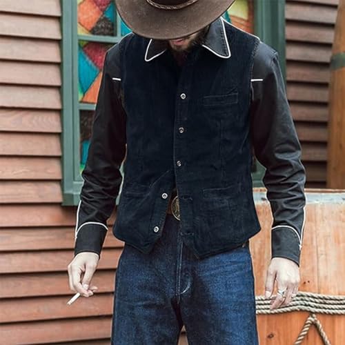 Mens Casual Cowboy Corduroy Suit Vest V-Neck Vintage Faux Suede Waistcoat for Men Slim Fit Sleeveless Casual Vest Jacket2