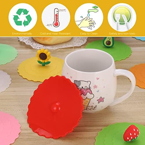 Hejo Silicone Glass Cup Covers, 10PCS Reusable Food-grade Silicone Drink Cup Lids, Round Cute Animal and Fruit Shape Creative Suction Leak-Proof Mug Cover for Cups which Diameter Not Over 10cm