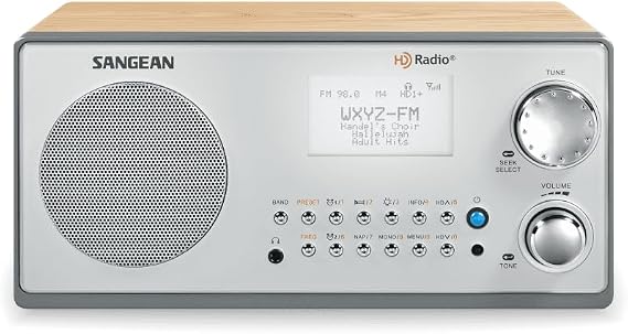 Sangean HDR-18 HD Radio/FM-Stereo/AM Wooden Cabinet Table Top Radio Silver