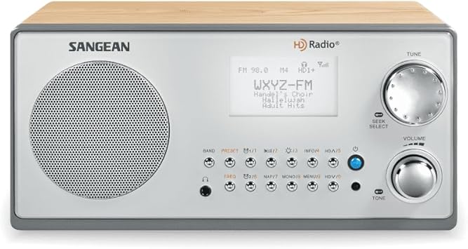 Sangean HDR-18 HD Radio/FM-Stereo/AM Wooden Cabinet Table Top Radio Silver