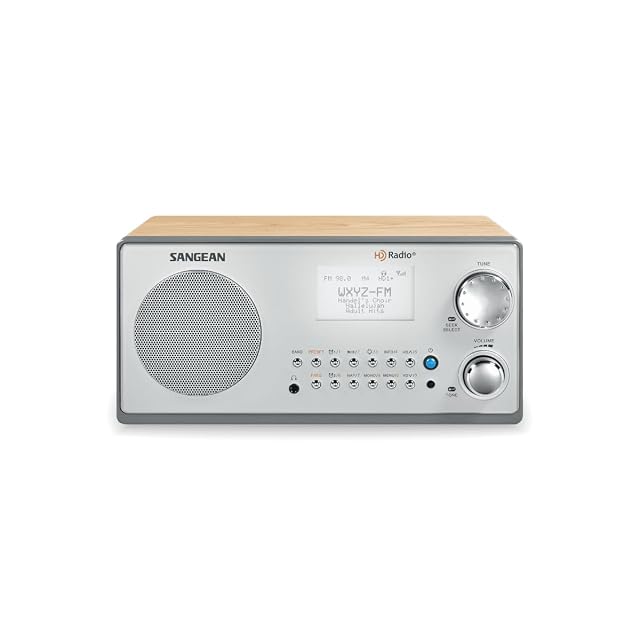 Sangean HDR-18 HD Radio FM-Stereo AM Wooden Cabinet Table Top Radio Silver