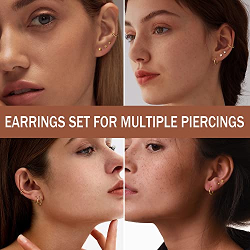 Lolias Small Hypoallergenic Flat Back Stud Earrings For Women Men 14K Gold Plated Surgical Stainless Steel Earring Sets Tiny Screw Back Cartilage Earring thumb #1