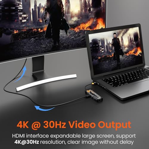 Image of Portronics MPort View One 5-in-1 USB Type-C USB Hub /Docking Station,Type-C PD&Data, USB 3.0 SuperSpeed,USB 2.0,RJ45 Ethernet, 4K@30Hz HDMI,Transparent Case for Laptop, PC & More (Black)