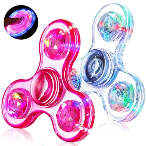 Image of Fidget Spinner 2 Pack, Light up Sensory Fidget Toys Adults Kids 4-8-12 with Autism ADHD, Kids Travel Toys Anxiety Stress Relief Teen Boy Gifts, Classroom Prizes Glow Birthday Party Graduation Gifts