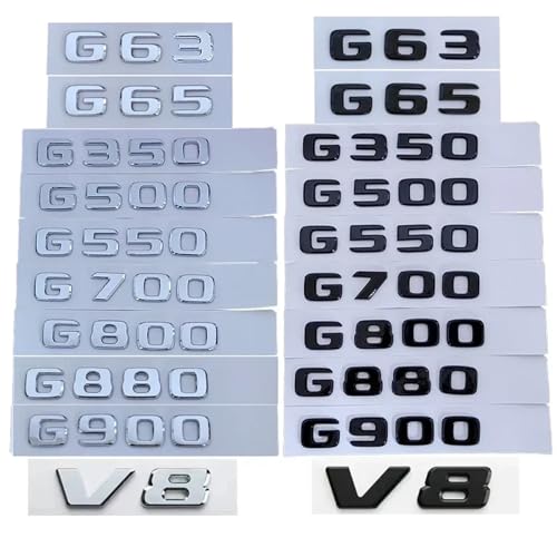 Calcomanías con emblema y letras for maletero de coche, compatibles con Clase G, G55, G63, G65, G350, G500, G550, W461, W463, W464, G700 y V8.(Gloss Black,G800)