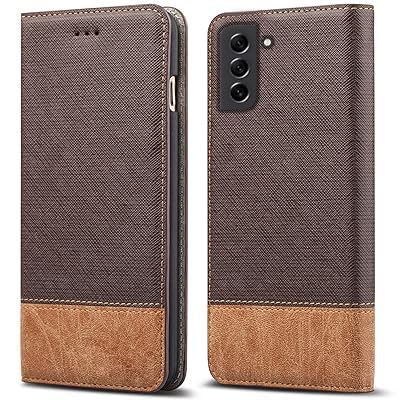 Image of ClickCase for Samsung Galaxy M42 5G Blazer Series Cloth & Leather Wallet Flip Case Kick Stand with Magnetic Closure Flip Cover for Samsung Galaxy M42 5G (Brown)
