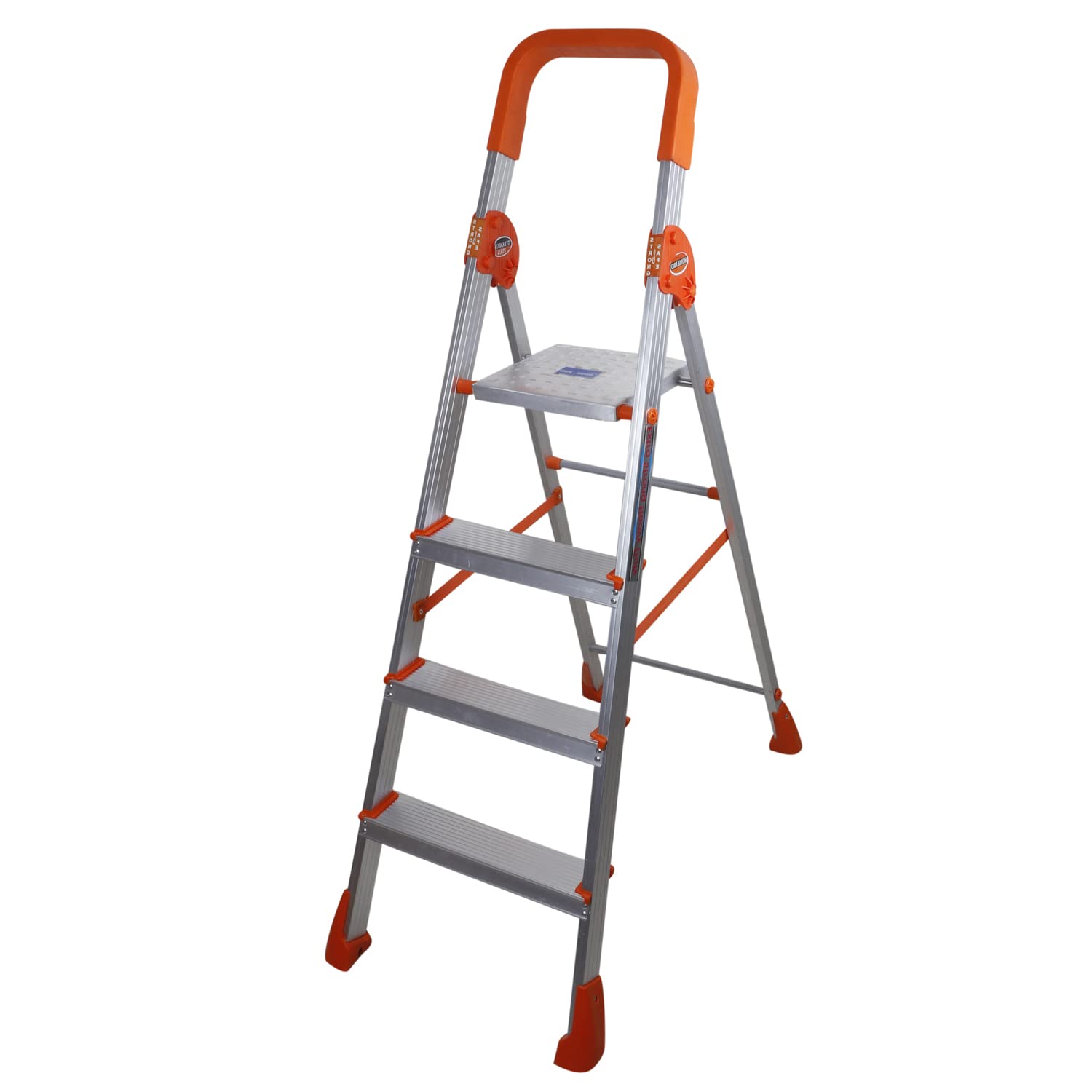 CIPLA PLAST 4 Step Ladder for Home Use | 4 Step Ladder for Home Use Aluminium | Step Ladder | Ladder for Home 4 Step Foldable | High Strength Heavy Duty Strong Durable | GEC-L4T (Silver & Orange)