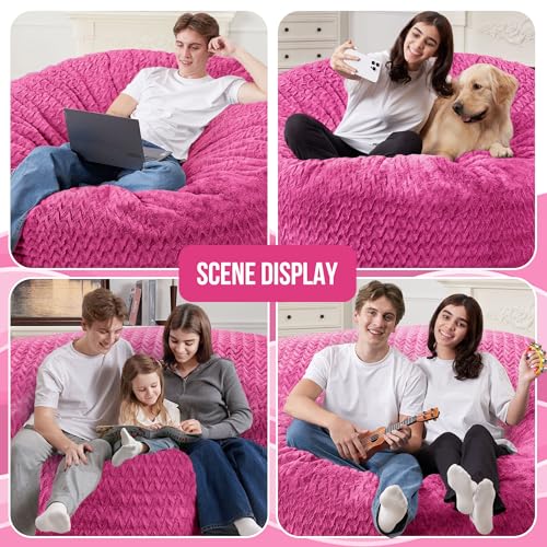Image of HABUTWAY 3FT Bean Bag Chair,Giant Bean Bag Chairs for Adults,Big Bean Bags with Memory Foam Filled, Large Beanbag Chairs with Chevron Plush Cover-Pink