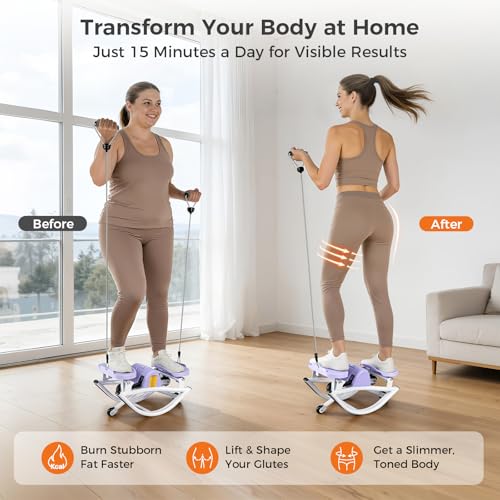 Image of Rock Stepper Side to Side, Rocking Stepper with Lateral Motion, Compact Side Stepper for Home & Apartment, Low Impact Workout Machine with Resistance Bands & Non-Slip Mat (Purple)