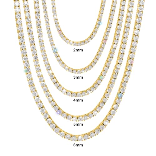 Gem's Beauty Mens Gifts Moissanite Tennis necklaces D Color VVS1 Round Cut Diamond Tennis necklaces 14k Yellow Gold Plated 925 Sterling Silver Tennis necklaces for Women-14IN/35.56CM-N