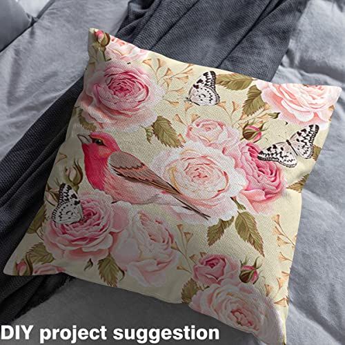 Watercolor Flowers Fabric by The Yard,Nature Botanical Leaves Decorative Fabric for Upholstery and Home DIY Projects,Jungle Birds Butterfly Precut Fabric Squres,Pink,1 Yard - Image 3
