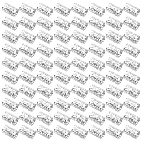 Ryalan 80 PCS Silver Dreadlock Beads Hair Jewelry Braids Accessories for Goddess Locs Crochet Passion Twist Hair Rings Soft Metal Adjustable Braiding Cuffs (80Pcs Silver)