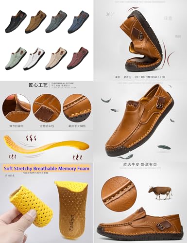 Men's Vintage Leather Driving Shoes,Lightweight Slip-On Flat Oxford Loafers Moccasin Dress Walking Casual Boat Shoes2