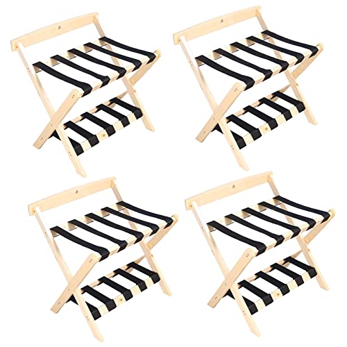 GUODDM 4PCS Support Valise Pliant Hotel - Porte Bagages, Porte-Valise en Bois Massif avec Pieds Antidérapants, Étagère À Chaussures À 2 Niveaux/Étagère À Vêtements/Étagère De Rangement Cover
