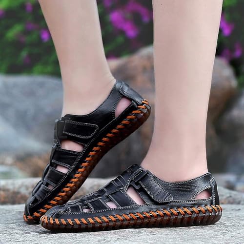 Mens Sport Sandals Summer Outdoor Beach Anti-Slip Fisherman Shoes Fashion Closed Toe Leather Breathable Loafters4