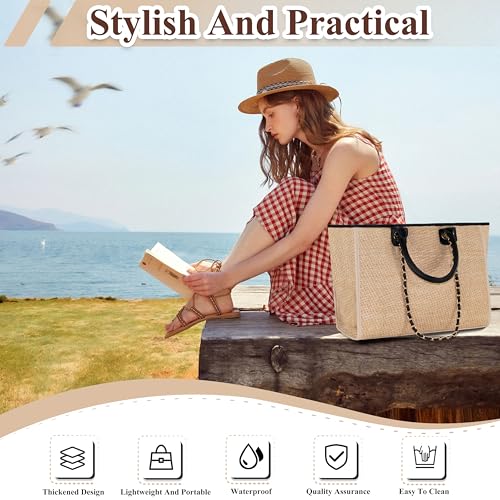 Image of Medium Canvas Tote bag for women Casual Shoulder Work Bag Everything Handbag with Removable Chains