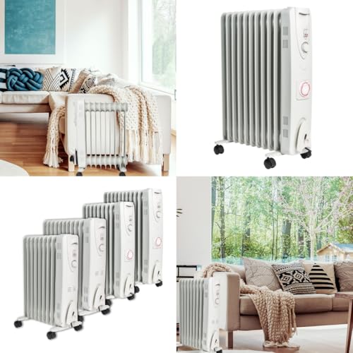 MYLEK Oil Filled Radiator 2000W with Adjustable Thermostat and 24 Hour Timer, 3 Heat Settings, Electric Portable Heater 9 Fin, Energy Efficient, Safety Tip Over (2KW White) - Image 6